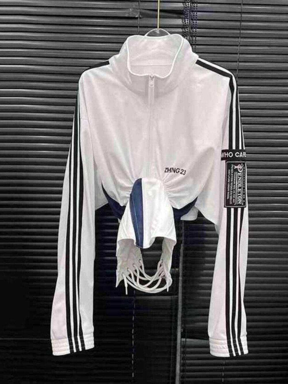 White Striped Ruched Track Top